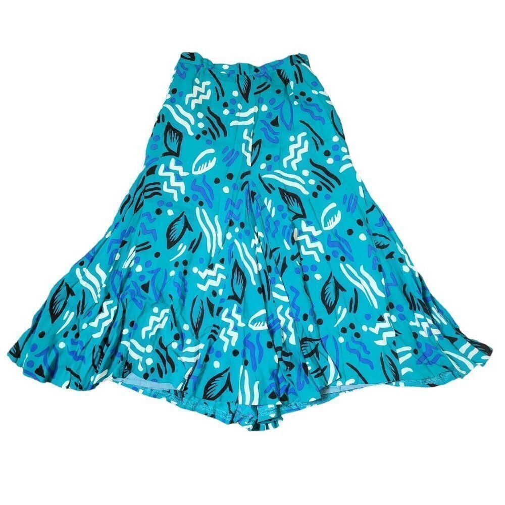 Vintage 80s Full Maxi Skirt Aztec Print Womens Size M Blue Lined Full Bottom